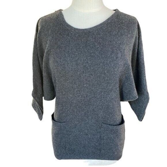 Cynthia Rowley 100% Cashmere Sweater Womens Medium Soft Gray 1/2 Sleeve Pockets - Picture 1 of 13